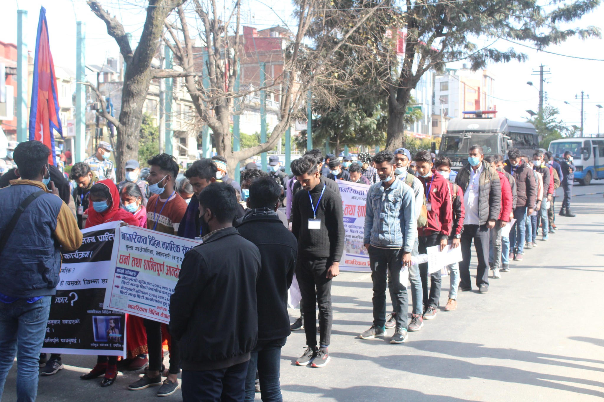 Stateless youths stand at Maitighar Mandala in Kathmandu demanding implementation of Citizenship Amendments on January 19, 2022 | Snapgrab via Facebook/Indrajit Saphi