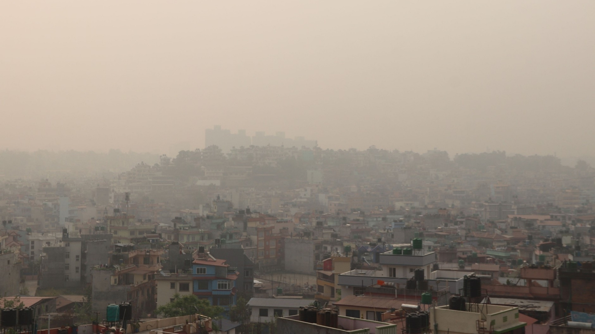 Haze pollution blanketing the skies of Kathmandu Valley as seen from Manmaiju, Tokha, on Wednesday morning, April 9. Photo by Hariram Betuwalar/RSS