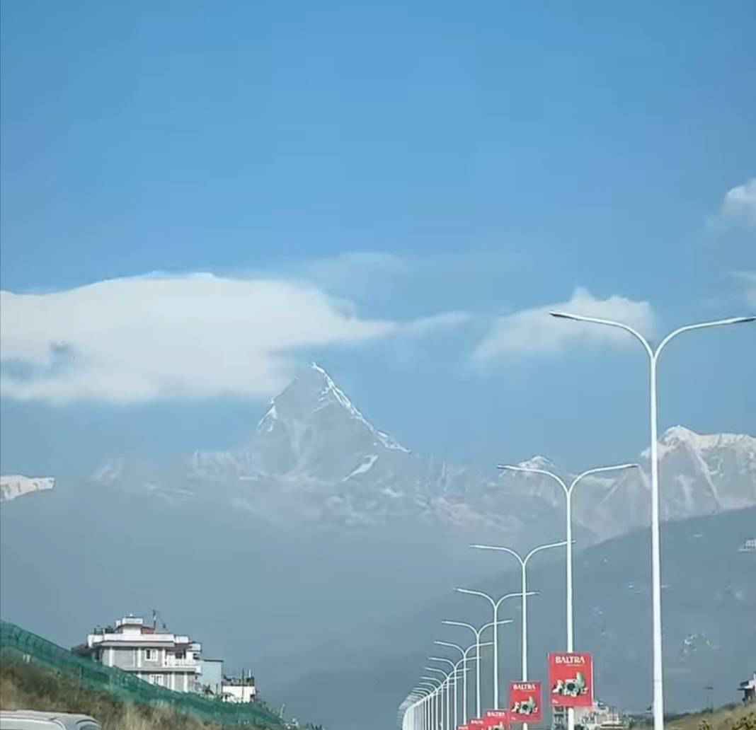 Mount Machhapuchchre without snow as seen on a hazy day from Pokhara, February 7, 2025 | Photo Courtesy: Aneekarma